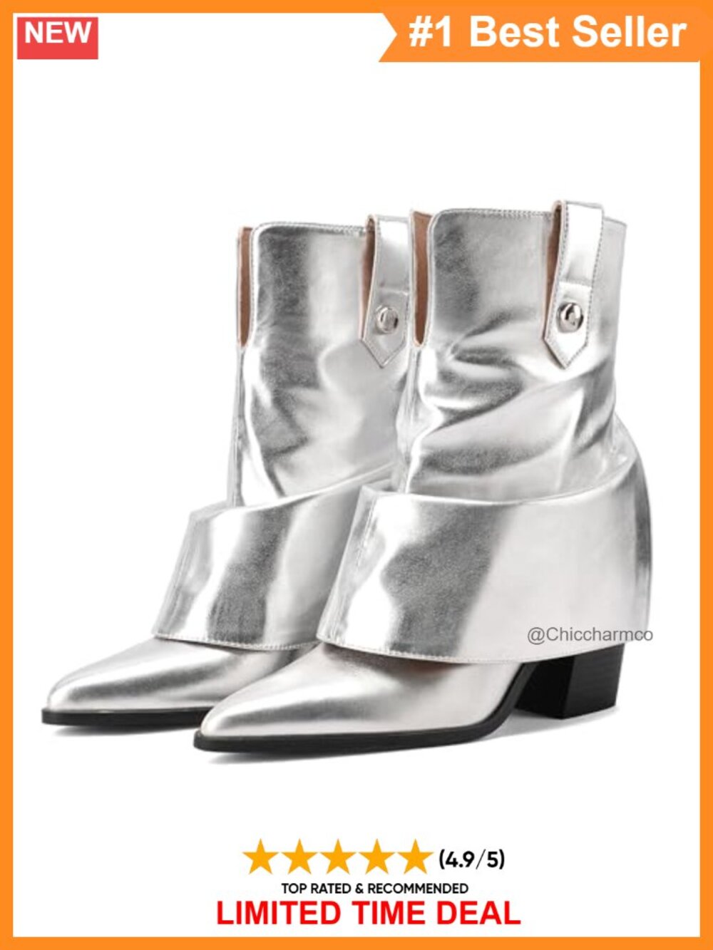 Ouwilov Women's Pointed Toe Chunky Heel Ankle Boots Fashion Booties